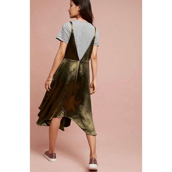 Like New Anthropologie Maeve Olive Green Slip Dress - Picture 5 of 8